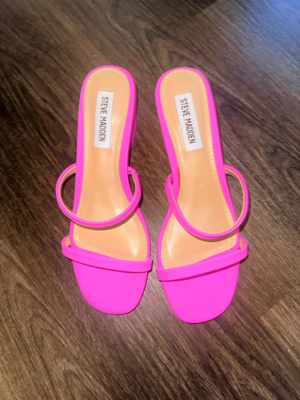 Steve Madden Neon Pink Double-Strap Slide Heels